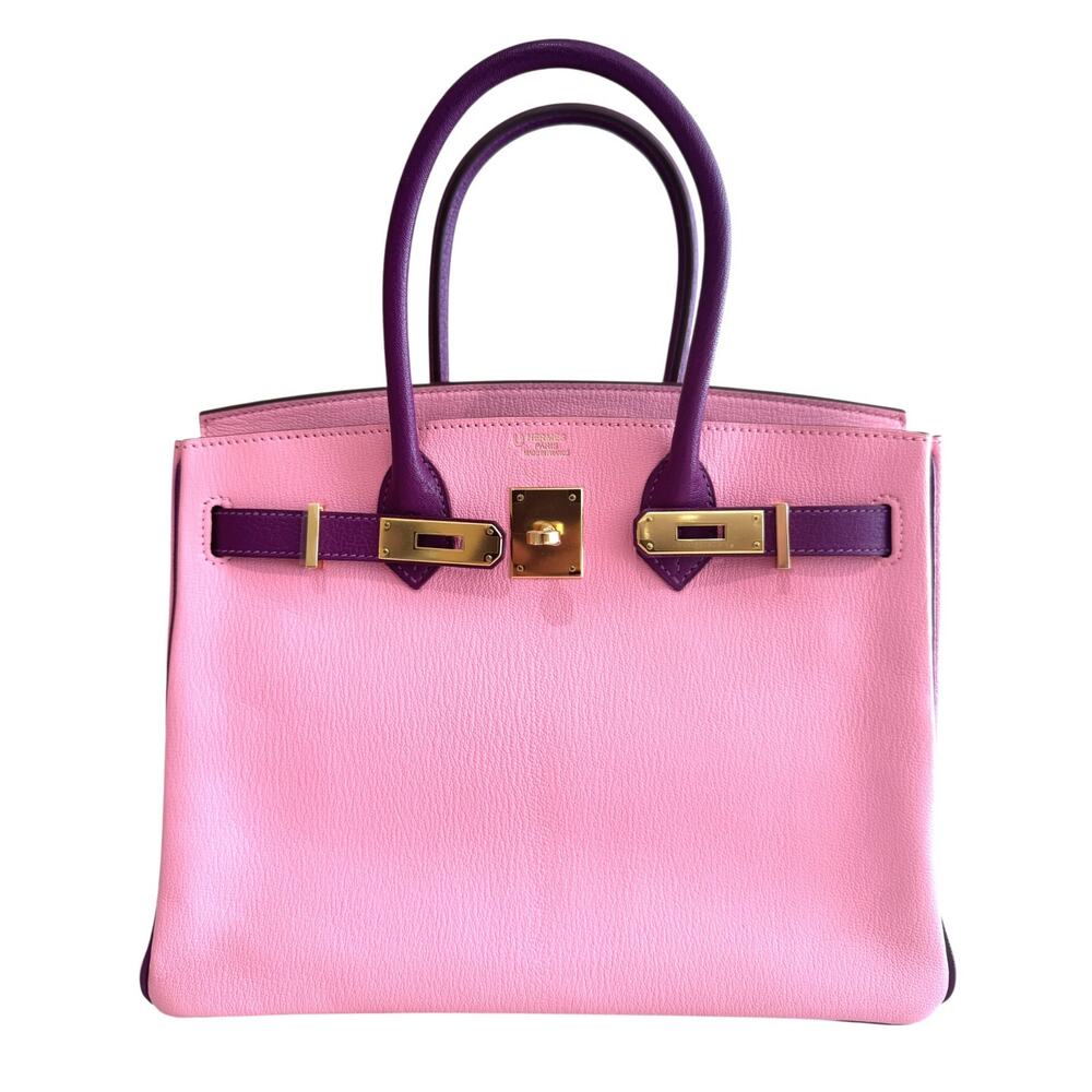 Hermes Birkin 30 Special Order Bubblegum Pink Anemone Purple Chevre Gold HWR - Picture 3 of 11